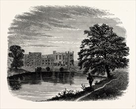 South Side of Raby Castle, UK, England, engraving 1870s, Britain