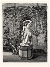 In the Winter Garden. Nymph at her Toilet, Haudmauer, Somerleyton, UK, England, engraving 1870s,