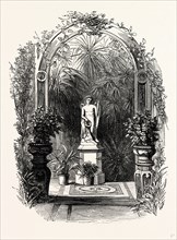 In the Winter Garden. Statue of Hymen, Byrtrom, Somerleyton, UK, England, engraving 1870s, Britain