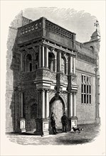 The Entrance Porch, West Front, Audley End, UK, England, engraving 1870s, Britain