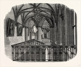 The Grand Corridor, or Ball room, Belvoir Castle, UK, England, engraving 1870s, Britain