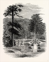 The Statue Garden, Belvoir Castle, UK, England, engraving 1870s, Britain