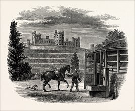 Belvoir Castle, from the Stables, showing the Covered Exercise ground, UK, England, engraving