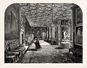 The Cartoon Gallery, Knole House, Sevenoaks, UK, England, engraving 1870s, Britain