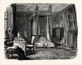 The King's Bedroom, Knole House, Sevenoaks, UK, England, engraving 1870s, Britain