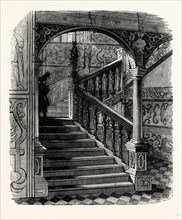 The Staircase, Knole House, Sevenoaks, UK, England, engraving 1870s, Britain