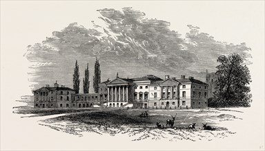 The North Front, Kedleston Hall, UK, England, engraving 1870s, Britain