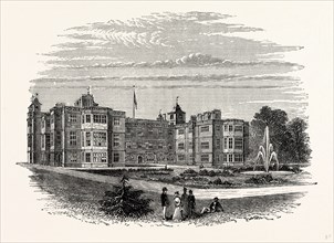 East Front, from the Garden, Audley End, UK, England, engraving 1870s, Britain
