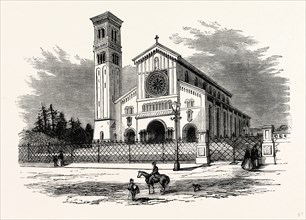 The New Church at Wilton, UK, England, engraving 1870s, Britain