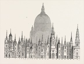 Parallel principal Towers Steeples built Sir Christopher Wren, London, England, engraving 19th