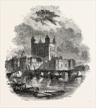 Tower Thames, London, England, engraving 19th century, Britain, UK