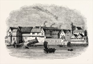 Wharf German Merchants Steel-yard Thames Street, From Hollar's print 1641, London, England,