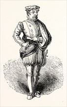 Statue Sir Thomas Gresham, English merchant and financier, London, England, engraving 19th century,