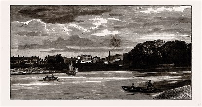 BRENTFORD, FROM THE RIVER, UK, engraving 1881 - 1884