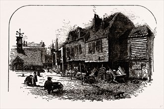 THE STABLES OF THE " THREE PIGEONS," BRENTFORD, 1848, UK, engraving