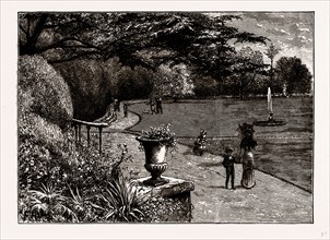 THE GARDENS OF ORLEANS HOUSE, 1882, UK, engraving