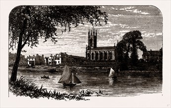 HAMPTON, FROM THE RIVER, UK, engraving 1881 - 1884