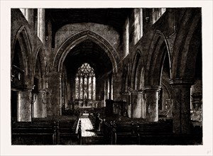 HARROW CHURCH, INTERIOR, UK, engraving 1881 - 1884