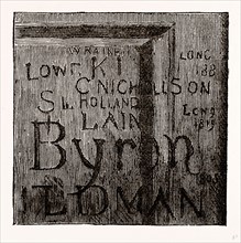 BYRON'S NAME, FROM THE FOURTH FORM ROOM, UK, engraving 1881 - 1884