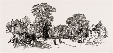 VILLAGE OF EDGWARE, from a Sketch made in 1858, UK, engraving 1881 - 1884