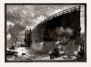 LAUNCH OF THE GREAT EASTERN, UK, engraving 1881 - 1884