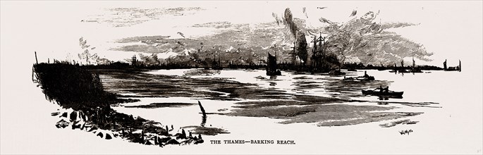 The Thames, Barking Reach, UK, engraving 1881 - 1884