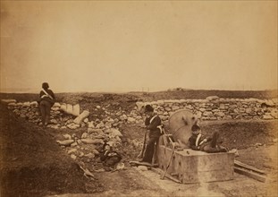 Quiet day in the "Mortar Battery", Crimean War, 1853-1856, Roger Fenton historic war campaign photo