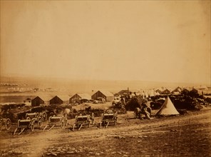 Artillery waggons [i.e., wagons], view looking towards Balaclava, Crimean War, 1853-1856, Roger
