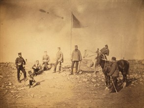 Captain Hall, & group of the 14th, Crimean War, 1853-1856, Roger Fenton historic war campaign photo