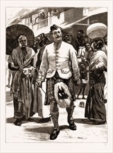 THE PRINCE OF WALES IN CEYLON, SRI LANKA, 1876: THE PRINCE'S HIGHLAND PIPER ASTONISHING THE KANDYAN