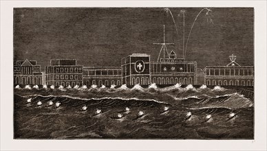 THE PRINCE OF WALES IN INDIA, 1876: MADRAS, ILLUMINATION OF THE SURF BEFORE THE PRINCE