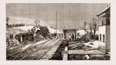 THE RAILWAY ACCIDENT AT ABBOT'S RIPTON, SCENE ON THE LINE AFTER THE DOUBLE COLLISION, 1876