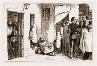 LIFE AT CAIRO, EGYPT, 1876: THE PRISON YARD: PRISONERS RECEIVING VISITS FROM THEIR RELATIONS