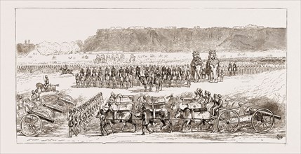 REVIEW BEFORE THE PRINCE OF WALES AT GWALIOR: THE HEAVY BATTERY PASSING, INDIA, 1876