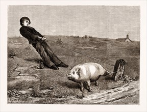 "A DOUBLE ENTENDRE", FROM THE PAINTING BY BRITON RIVIERE, 1876