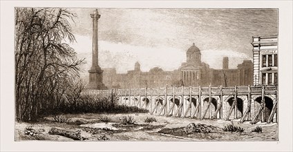 METROPOLITAN IMPROVEMENTS, LONDON, UK, 1876: VIEW FROM THE OLD GARDEN OF NORTHUMBERLAND HOUSE