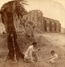 Church at Guadalupe destroyed by fire, Philippines, 1899, Vintage photography