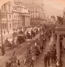 South African Light Horse coming down Adderly Street, to entrain for the front, Cape Town, South