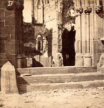 Ruins of the Roman Catholic Cathedral. Interior view, Vintage photography