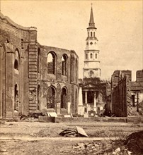 Meeting Street-Ruins of Secession Hall and Circular Church, with St. Phillips in distance, USA, US,