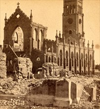 Ruins of Cathedral, Broad Street, looking South East, USA, US, Vintage photography