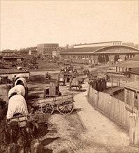 View of railroad depot and surroundings, Atlanta, Ga., USA, US, Vintage photography