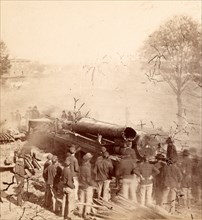 Sherman's men destroying railroad, USA, US, Vintage photography