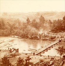 A canvas pontoon bridge, US, USA, America, Vintage photography