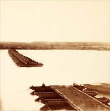 Pontoon bridge opened for steamers, US, USA, America, Vintage photography