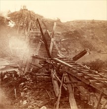 Destruction of a railroad bridge, US, USA, America, Vintage photography