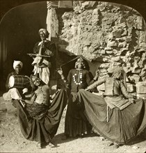 Professsional dancing girls in the streets of old Delhi, India, Vintage photography