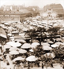 The fruit market, west over the great market place, Vienna, Austria, Vintage photography