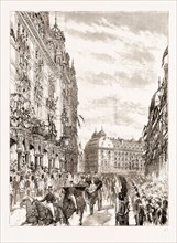 ARRIVAL OF THE PRINCE OF WALES IN LONDON, UK, 1876: THE PROCESSION PASSING GROSVENOR MANSIONS