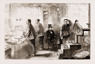 A CHINESE LAUNDRY IN PHILADELPHIA, 1876, US, U.S., U.S.A., USA, UNITED STATES, UNITED STATES OF